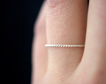 Sterling Silver Twist ring, One Single Ultra Thin ring, silver stack ring, stackable silver rope ring, 925 sterling twist ring