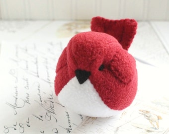 Bird Plushie Red Fleece Bird Stuffed Animal Childrens Handmade Plush Toy Red Bird Stuffie