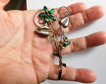 Vintage Flower Brooch HUGE 1/20 12K GF Unusual Emerald Green Flowers