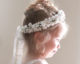 Flower girl crown, White flower girl crown, rose floral wreath, Toddler Photo Prop, Photography prop, Pink purple headband (12+ months)