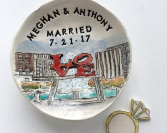 Personalized wedding gift ring holder unique engagement gifts for couple from photo handmade pottery by Cathie Carlson