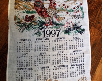 1997 Bless This Day Chicken & Rooster Tea Towel Calendar