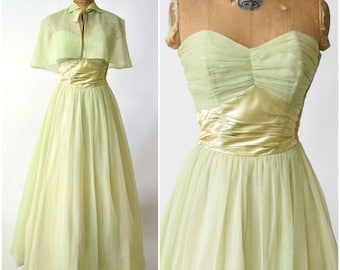 50s Fred Perlberg Pastel Green Sweetheart Bust Gown w Capelet // Pinup Perfection, Old Hollywood Glamour, VLV Formal Prom Dress