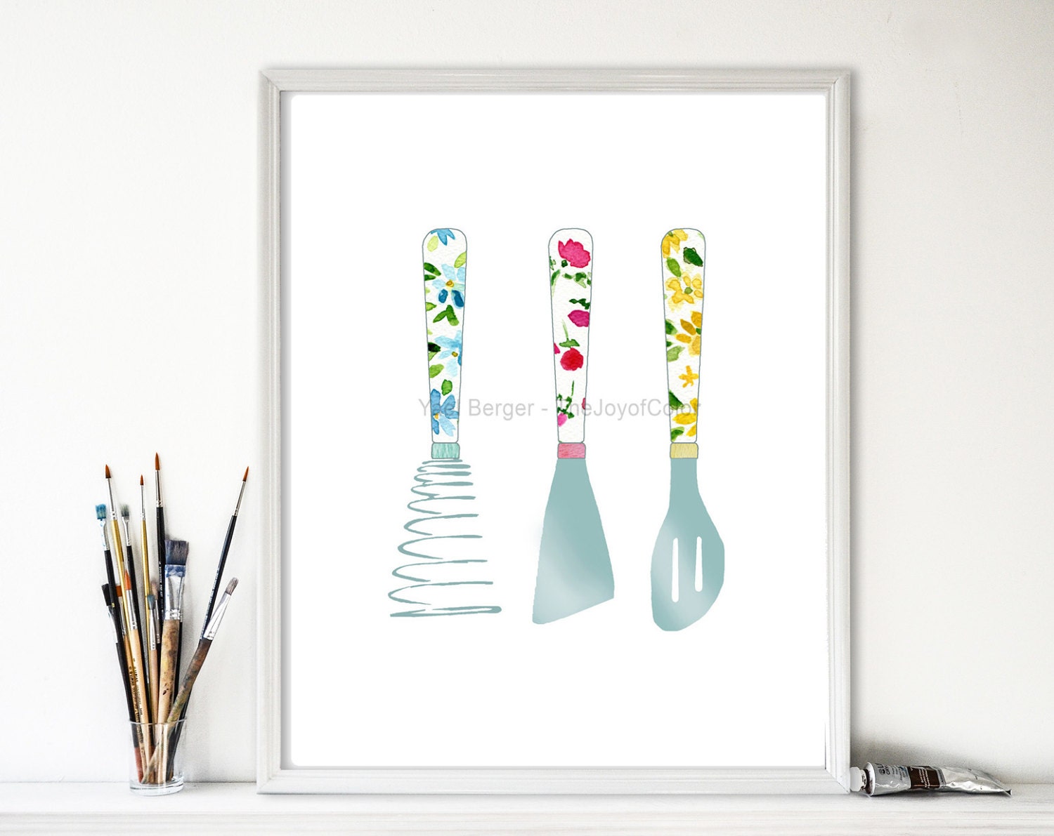 Kitchen art kitchen Utensils art Print kitchen print floral