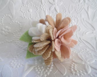 Felt Flower Brooch Pin Felted Wool Pink Beige