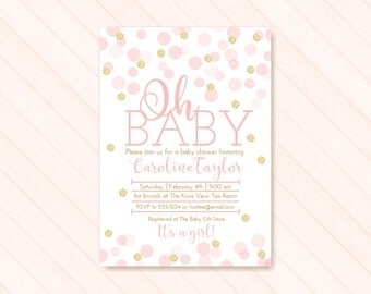Pink and Gold Baby Shower Invitation, Pink Gold Glitter Baby Girl Shower Invitation, Pink Oh Baby, It's a Girl Baby Shower Invite, PRINTABLE