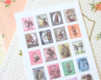 Alice in Wonderland cartoon Postage Stamps scrapbooking stickers