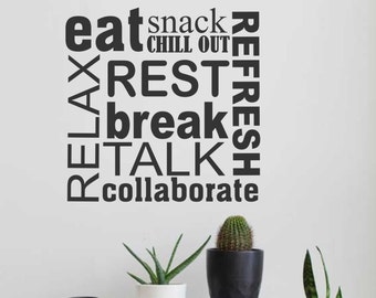 Breakroom Collage, Break room Decal, Vinyl Wall Lettering, Vinyl Wall Decals, Vinyl Letters, Vinyl Lettering, Wall Quotes, Office Decal