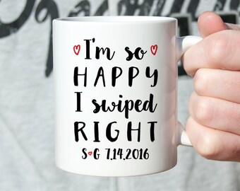 Anniversary Gifts for Boyfriend Gift Personalized for Him Girlfriend Gift Anniversary Gift for Husband Gift Happy Swiped Right Tinder Mug