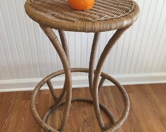 WRAPPED RATTAN BARSTOOL, Vintage Rattan Bar Stool, Vintage Wicker Bar Stool, Beach Decor, Tiki Bar at Modern Logic