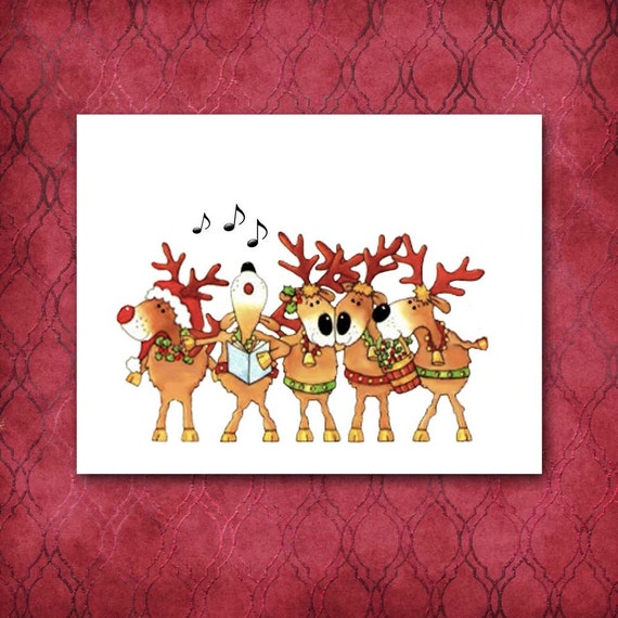 Funny Christmas Cards Singing Reindeer Comical Whimsical