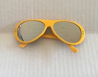 Bright Yellow Mirrored Lens Sunglasses 70s Vintage Plastic Oval Aviator Eyeglasses Frames Japan Ski Sport 58 16 128