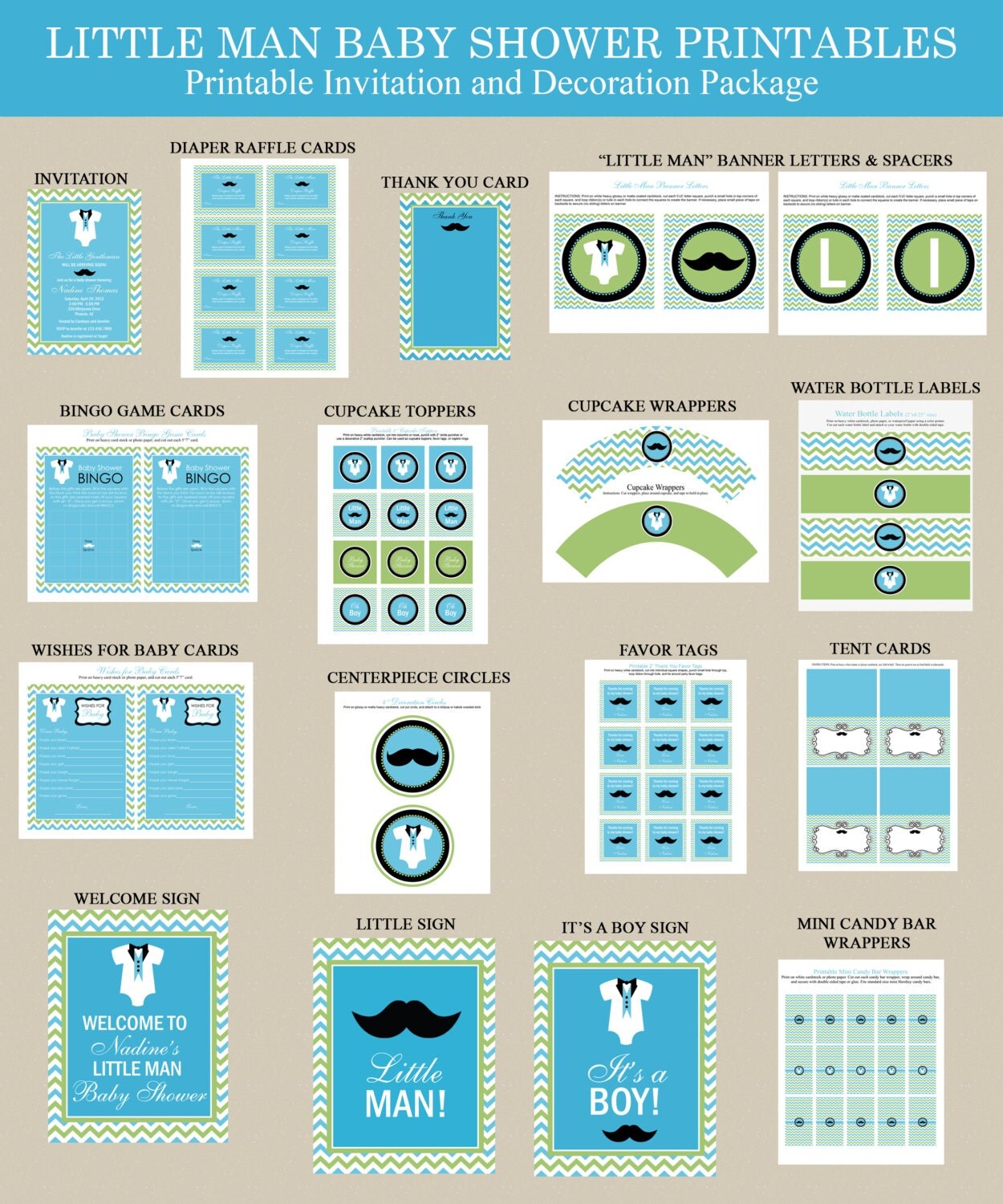 Little Man Baby Shower Printables Package Printable Little