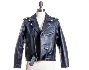 70s Leather Motorcycle Biker Jacket Size 2/4 XS/S