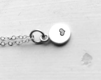 Mini Heart Necklace, Sterling Silver, Hand Stamped Jewelry, Heart Jewelry, Sterling Silver Heart Necklace, Everyday Jewelry, Tiny Jewelry