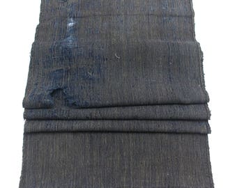 Japanese Boro Scrap. Striped Ikat Indigo Cotton Fabric. Folk Textile (Ref: 1765a)