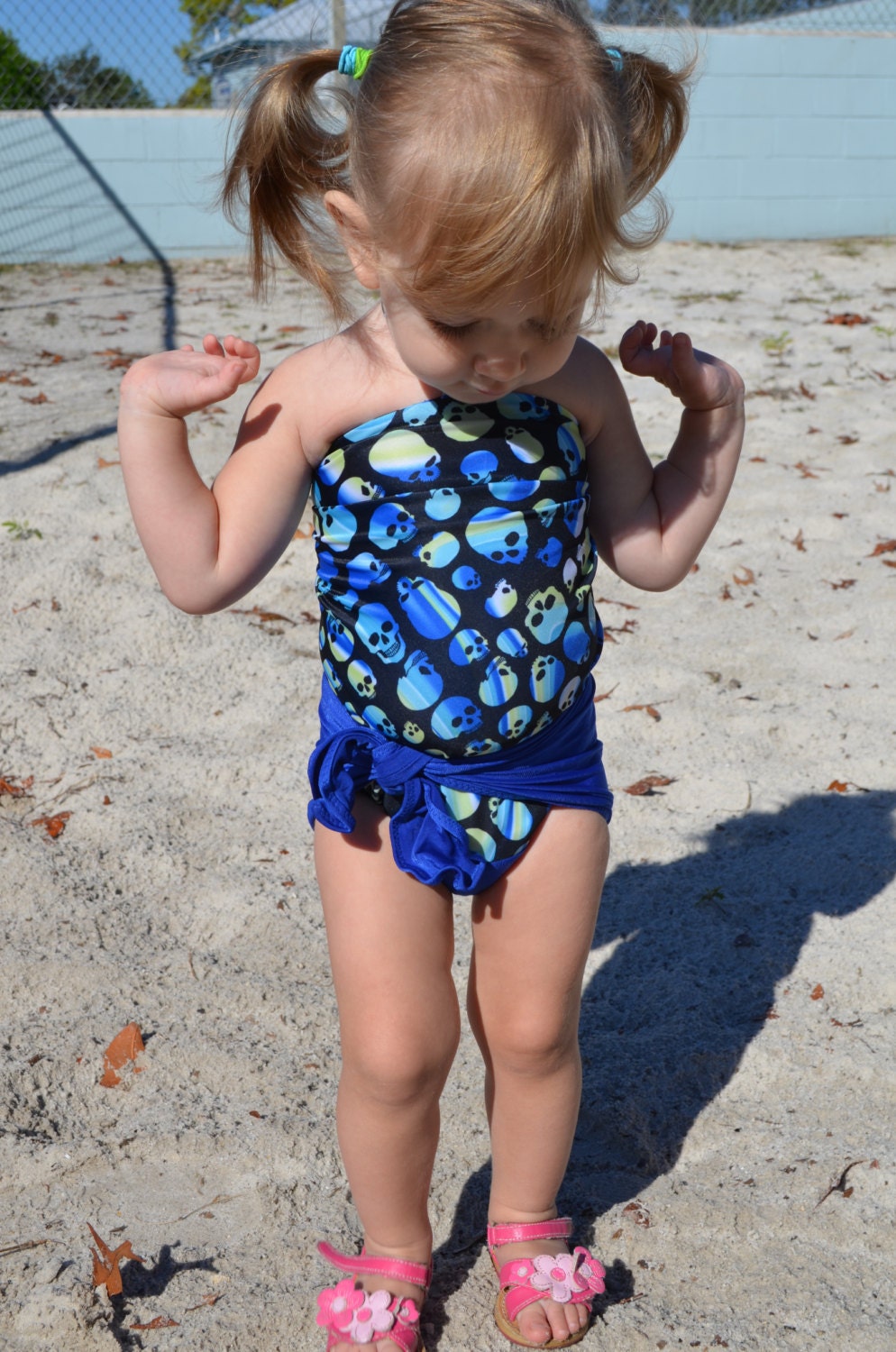Baby Bathing Suit Royal Blue w/ Blue Skulls One Wrap Swimsuit