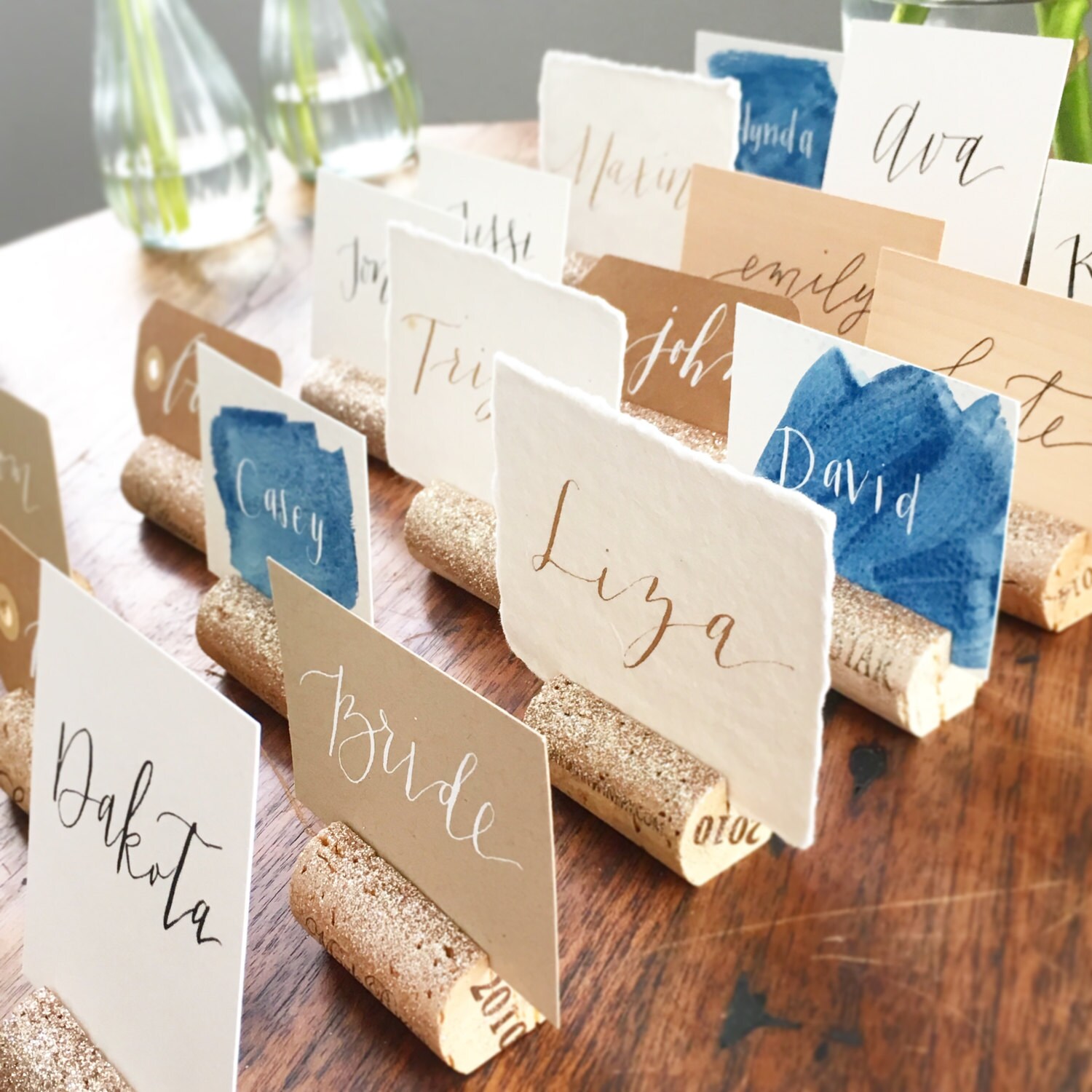Glitter Wine Cork Place Card Holder for Wine Theme Wedding
