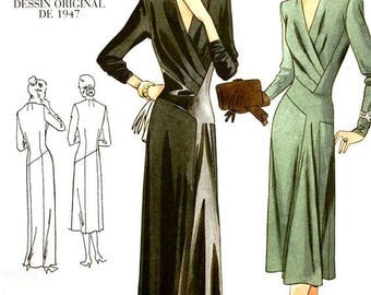 Vogue 2354 vintage sewing pattern, 1940s dress in day or evening length, tucked bodice, asymmetrical hips, size 14 UNCUT