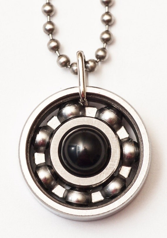 Obsidian Roller Derby Skate Bearing Pendant Necklace