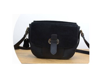 Black leather saddle bag