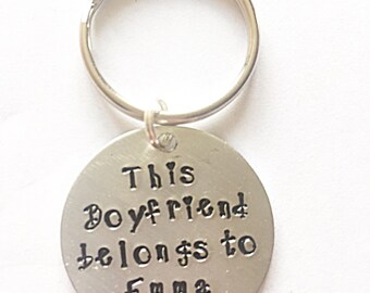 Hand Stamped Boyfriend Keyring - This Boyfriend Belongs To Keyring - Boyfriend Keychain - Boyfriend Keyring - Valentines Gift - Gift For Him