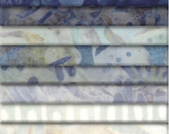 WILMINGTON BATIKS JEWELS "Jelly Roll" fabric 24 2.5 inch strips Jean Pool blue cream batik