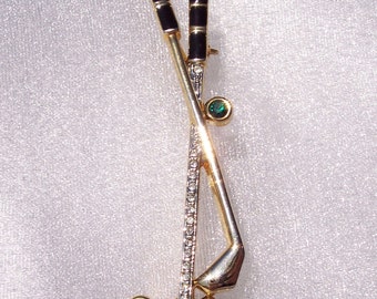 Golf Clubs Crystal Brooch Vintage Enamel Pin FREE SHIPPING