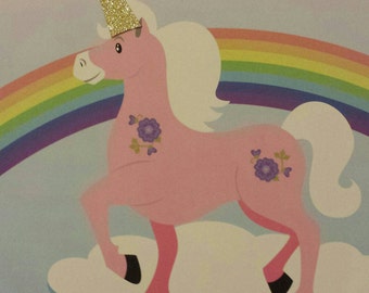 Pin the horn on the unicorn Birthday party favor game set with glitter horns pink gold Unicorn
