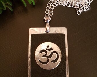Silver OM Aum Necklace Faceted AUM Pendant with Chain OM