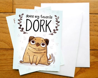 Pug card, Anniversary card, valentines day card, Greeting cards