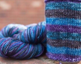 Self Striping Yarn, Hand dyed in Pisces Colorway