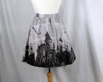 Harry Potter Skirt featuring my Artwork of Hedwig flying over Hogwarts School of Witchcraft and Wizardry Dress Clothing