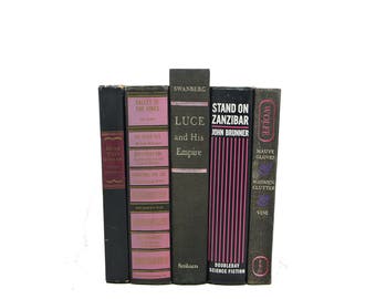 Black Pink Books, Antique Book Decor, Shabby Chic Decorative Books, Rustic Book Collection, Wedding Centerpiece old Book set