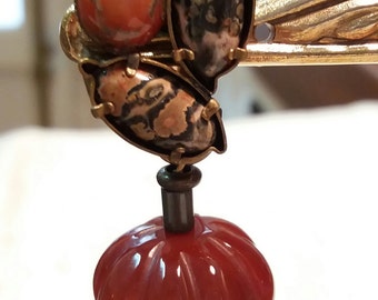 POTIRON (apatite, cornaline, jaspe, agate mousse)boucles d'oreilles clips.