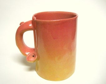 Wake and Bake Mug in Sunset Red and Yellow, Smoking Pipe Mug