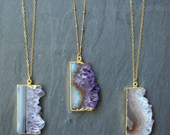 Amethyst Necklace // Amethyst Stalactite // Amethyst Pendant // Amethyst Slice // Amethyst Druzy // Gold Amethyst // February Birthstone