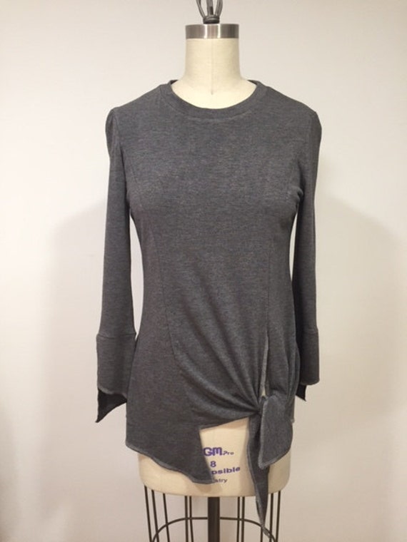 Asymmetric Tunic Knit Fabric Tunic Grey Top Long Sleeves