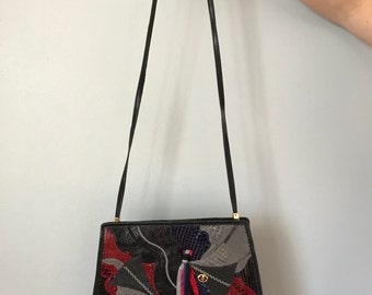 CARLO FIORI leather snakeskin patchwork shoulder bag | Italian leather snakeskin handbag