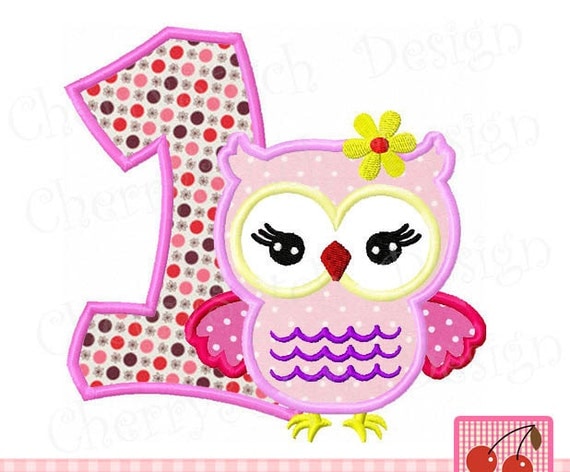 Flower girly owl with Birthday number 1Birthday owl Birthday