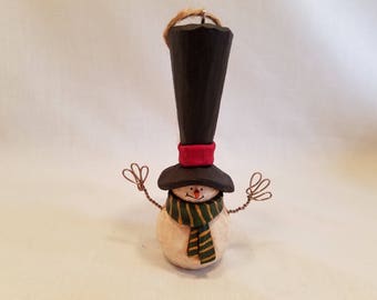 Wooden Snowman, Christmas Ornament, Hand Carved Snowman, Christmas Decoration, Hand Carved Ornament, Wooden Ornament
