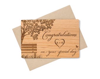 Tree Wedding Congratulations Card. Personalized Wedding Card Wood.