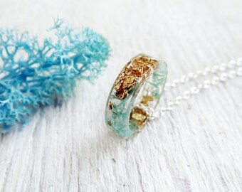 Pale blue ring turquoise ring gold rings for women pastel goth fashion rings pastel grunge baby blue resin rings gold foil moss terrarium