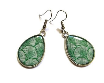 GREEN TEAR DROP Earrings, geometric, Lightweight, Resin jewelry, japanese pattern - Pattern varies Modern - Minimalist gift for her - Boho