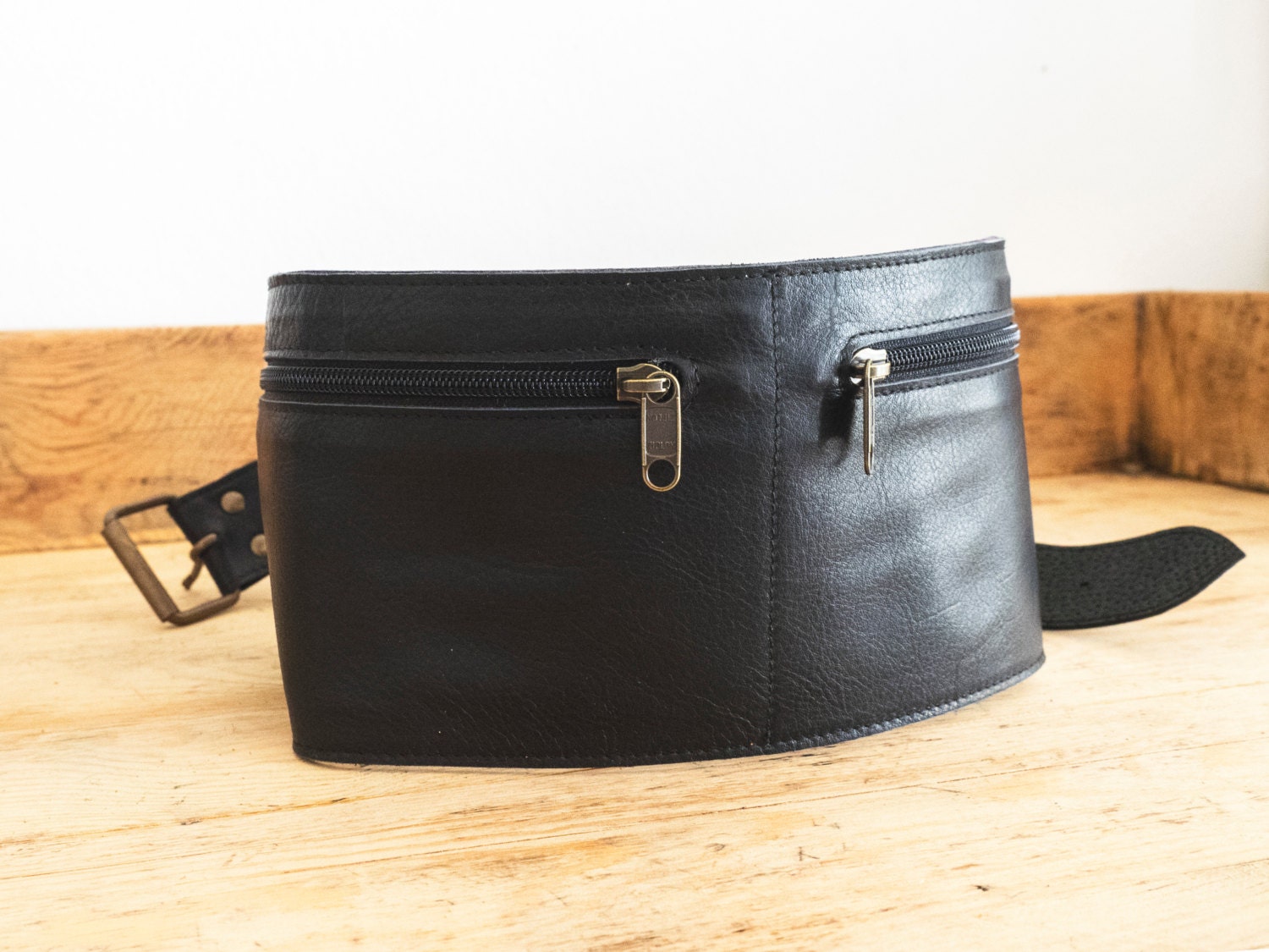 Black leather FANNY PACK // Leather belt bag // Leather Hip