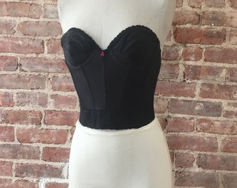 36A Black Bustier - Strapless Backless Bustier - Burlesque - Boudoir - Longline Bra