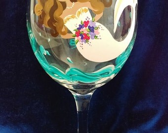 Mermaids, Bride wine glasses, Painted wine glasses, Bride, Bridal shower, Wine glasses, Painted glasses, Wedding wine glasses, Mermaid,20 oz