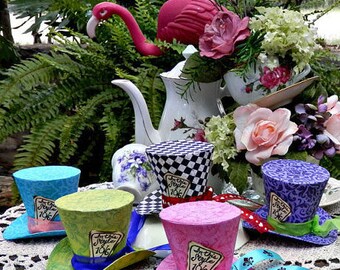 2.5" Alice in Wonderland Mini Top Hats-Set of 5-Favors-photo props-Wedding-Tea Party-Birthday-Shower-Quinceanera-
