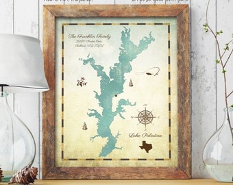 Custom Lake Map, Cabin Lake Map, Lake House Decor, Family Cabin Art, Lake Decor, Home and Cabin Gift, 8" x 10" custom sizes up to 30" x 40"