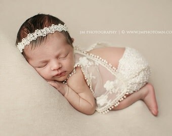 Newborn Prop, Lace Romper, Newborn Dress, Newborn Panties, Baby Girl Outfit, Newborn Set, Newborn Photo Prop, Baby Props, Ivory, Baby Romper
